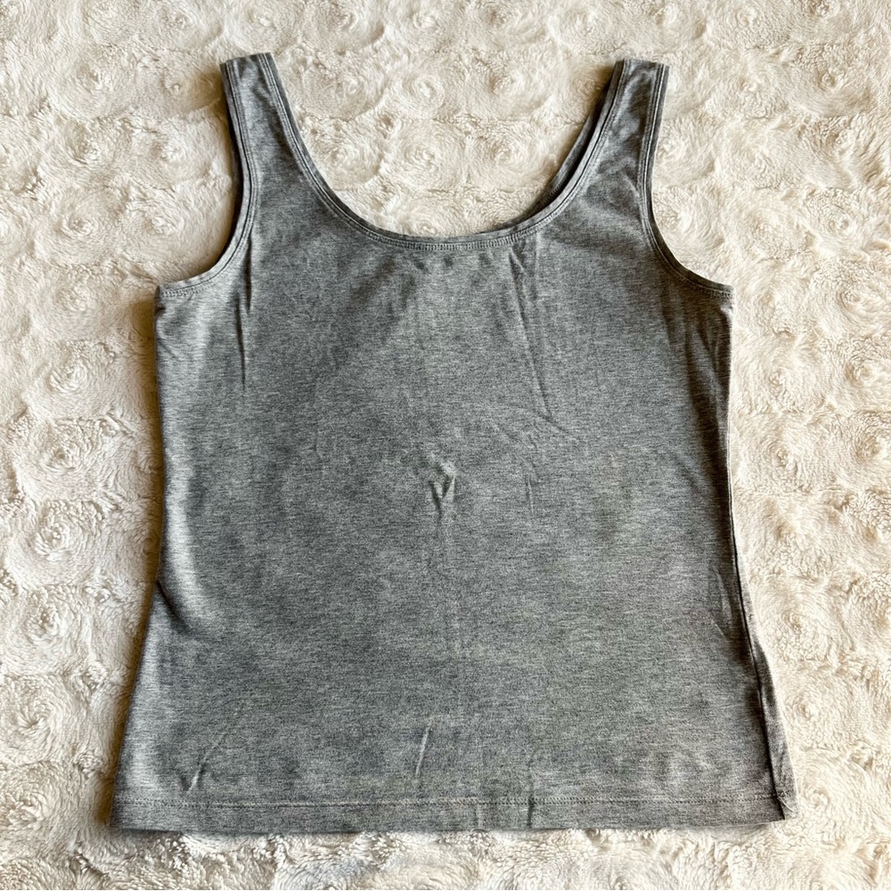 Talbots Tank Top Womens Gray Cotton Blend Lightweight Scoop Neck Stretch Basic